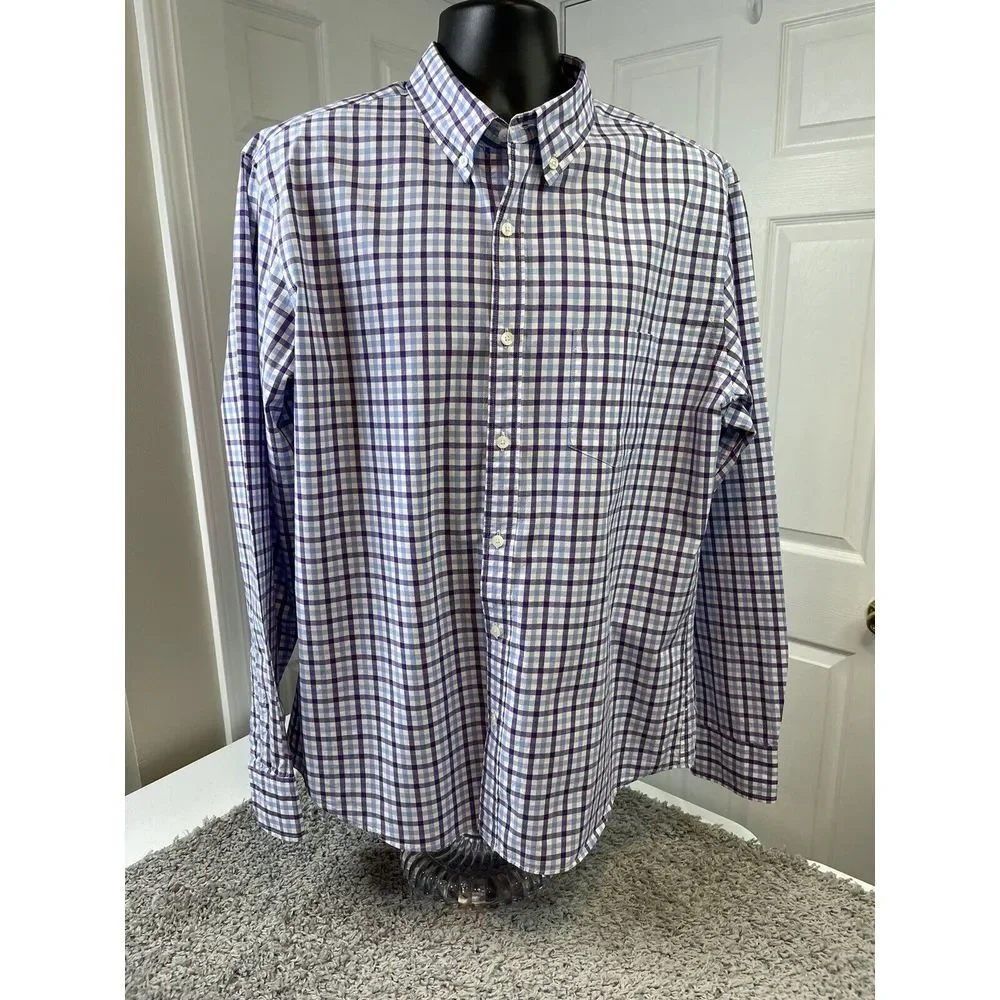 J.Crew Men Purple‎ Blue Checked L/S Slim Button Down 100% Cotton Shirt size XL